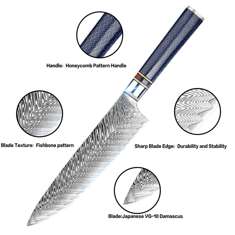 WeKit Chef Knife 8 Inch, Damascus Chef Knife Japanese VG10 Kitchen Knife Sharpest 67-Layer High Carbon Stainless Steel knife, Pro Cooking Knife, Meat Cutting Gyuto Chef Knife with Sheath - Image 3